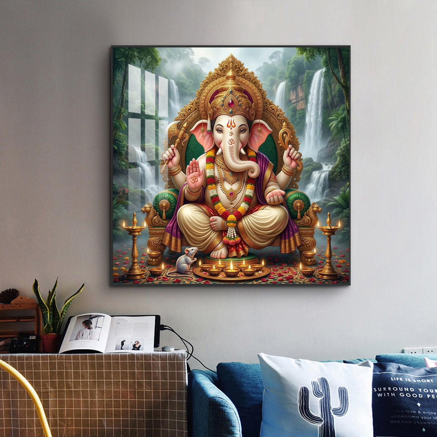 Jai Ganesh Deva Glass Finish Square Wall Art
