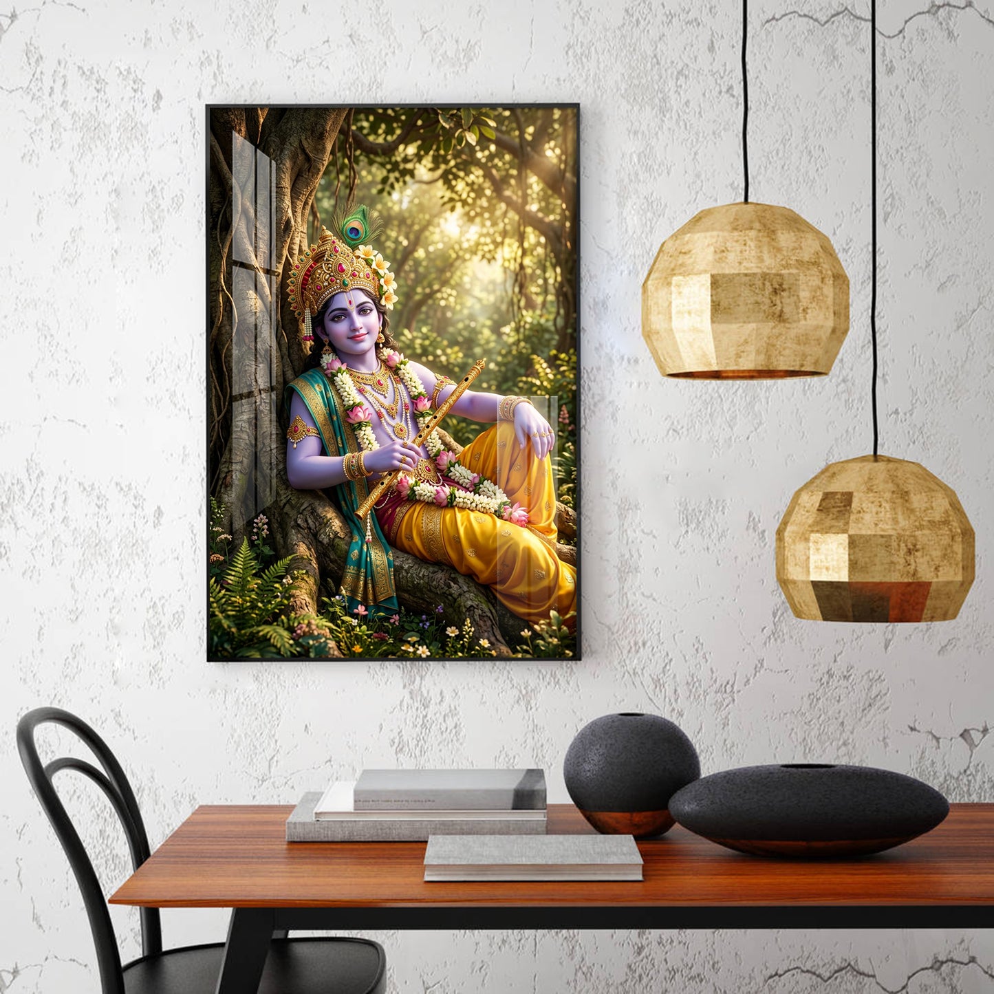 Shree Krishna Ji Glass Finish Vertical Wall Art
