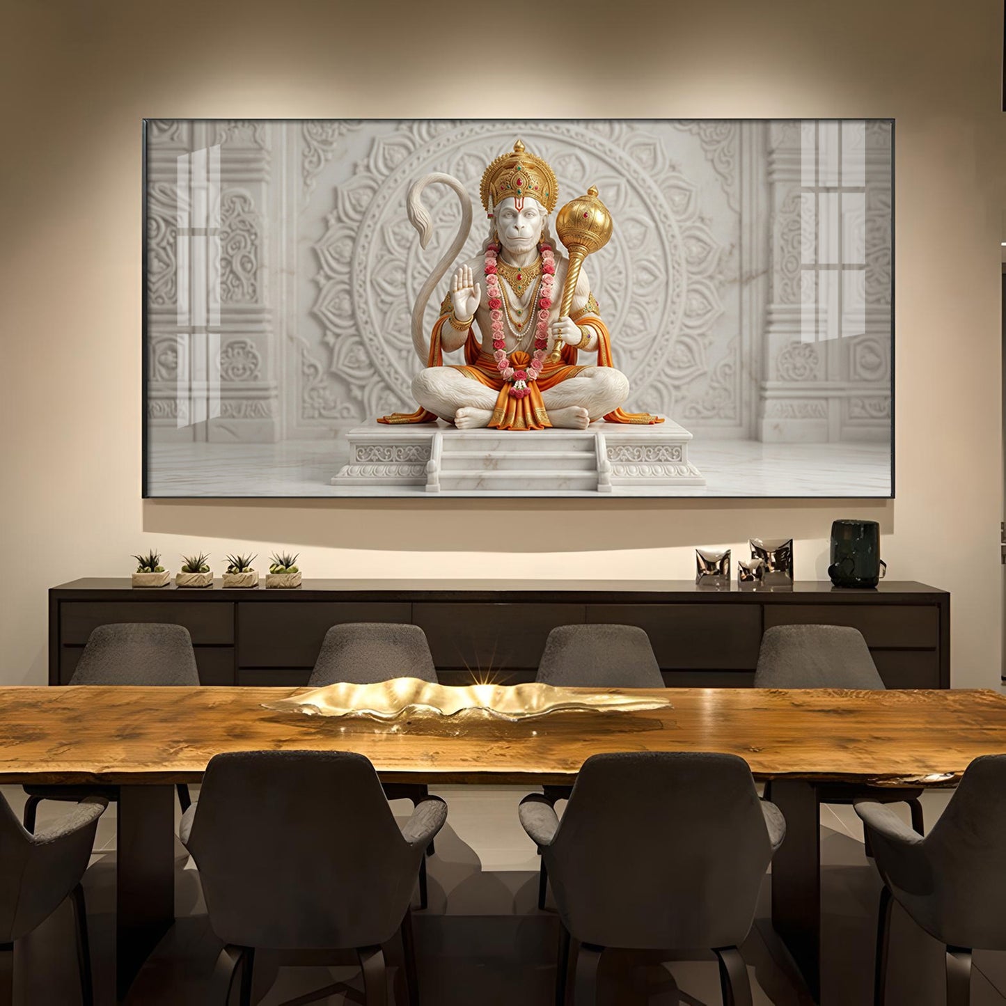 Lord Hanuman Glass Finish Horizontal Wall Art