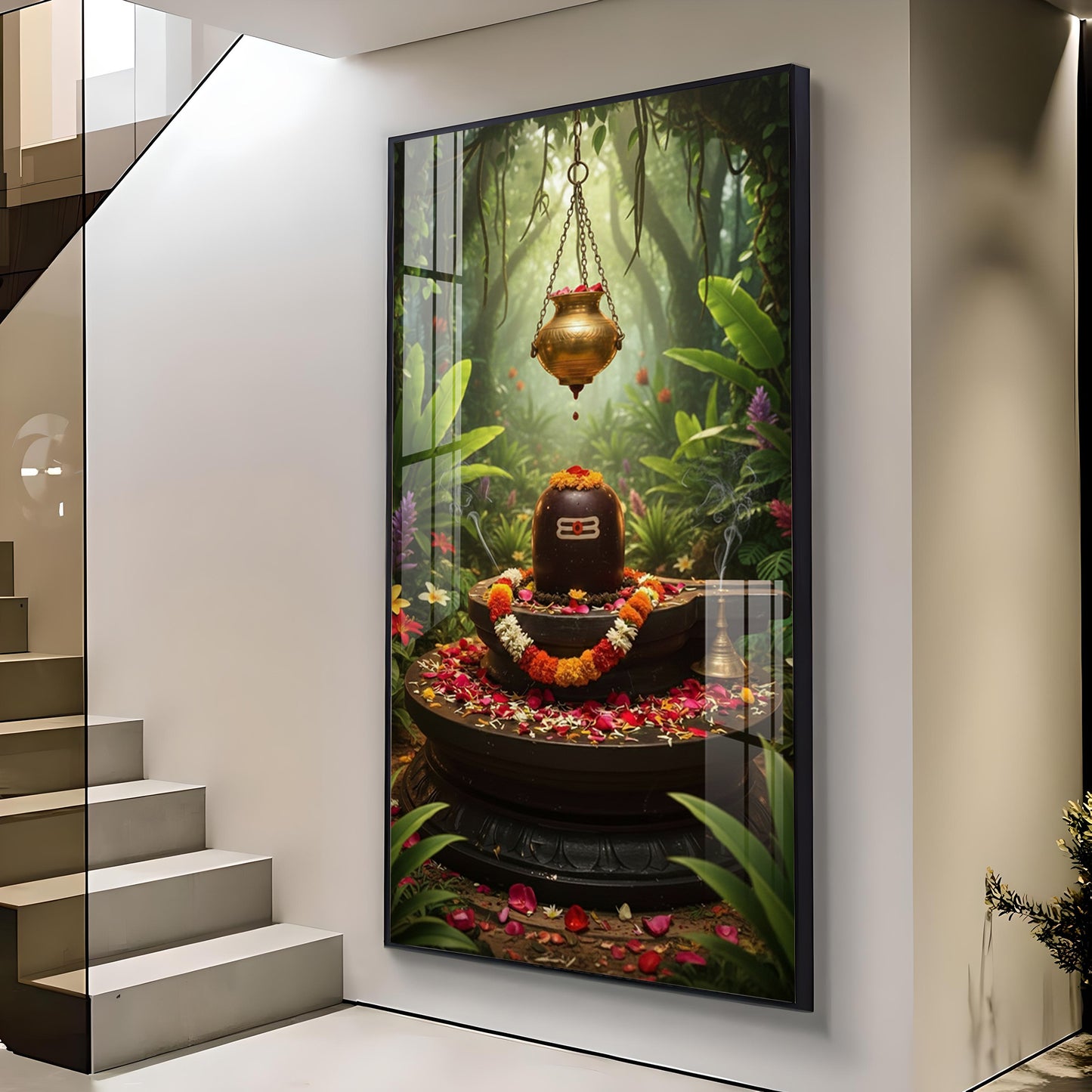 Shiv Shankar Glass Finish Vertical Wall Art