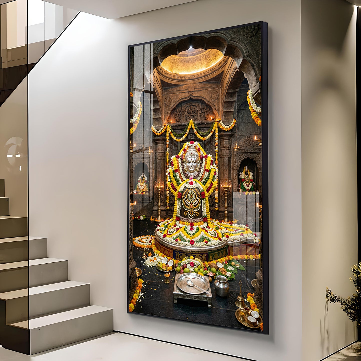 Divine Mallikarjuna Jyotirlinga Glass Finish Vertical Wall Art
