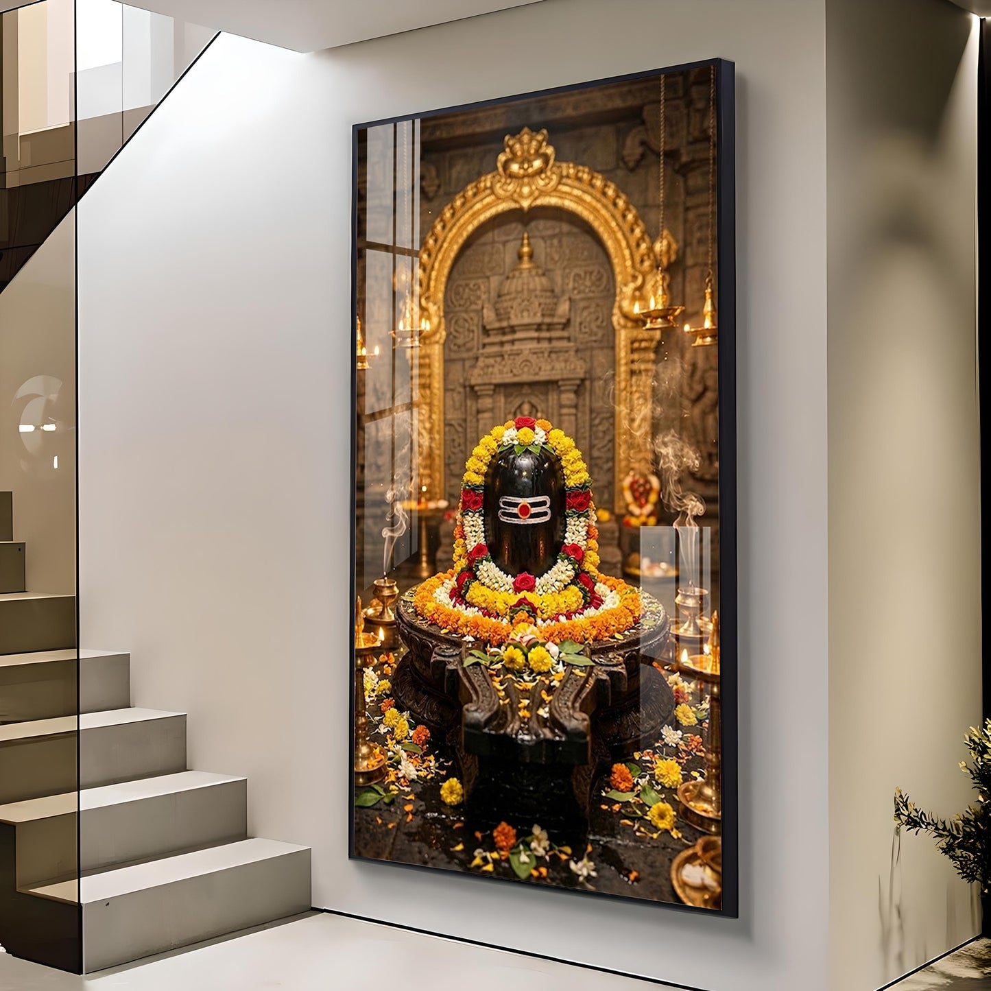 Shivling Mahakaleshwar Glass Finish Vertical Wall Art