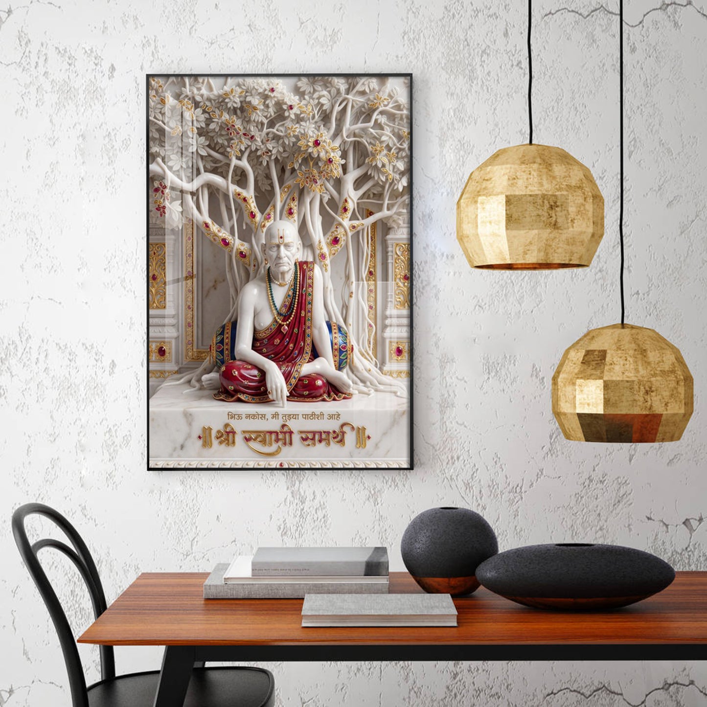 Hindu Saint Shree Swami Samarth Glass Finish Vertical Wall Art