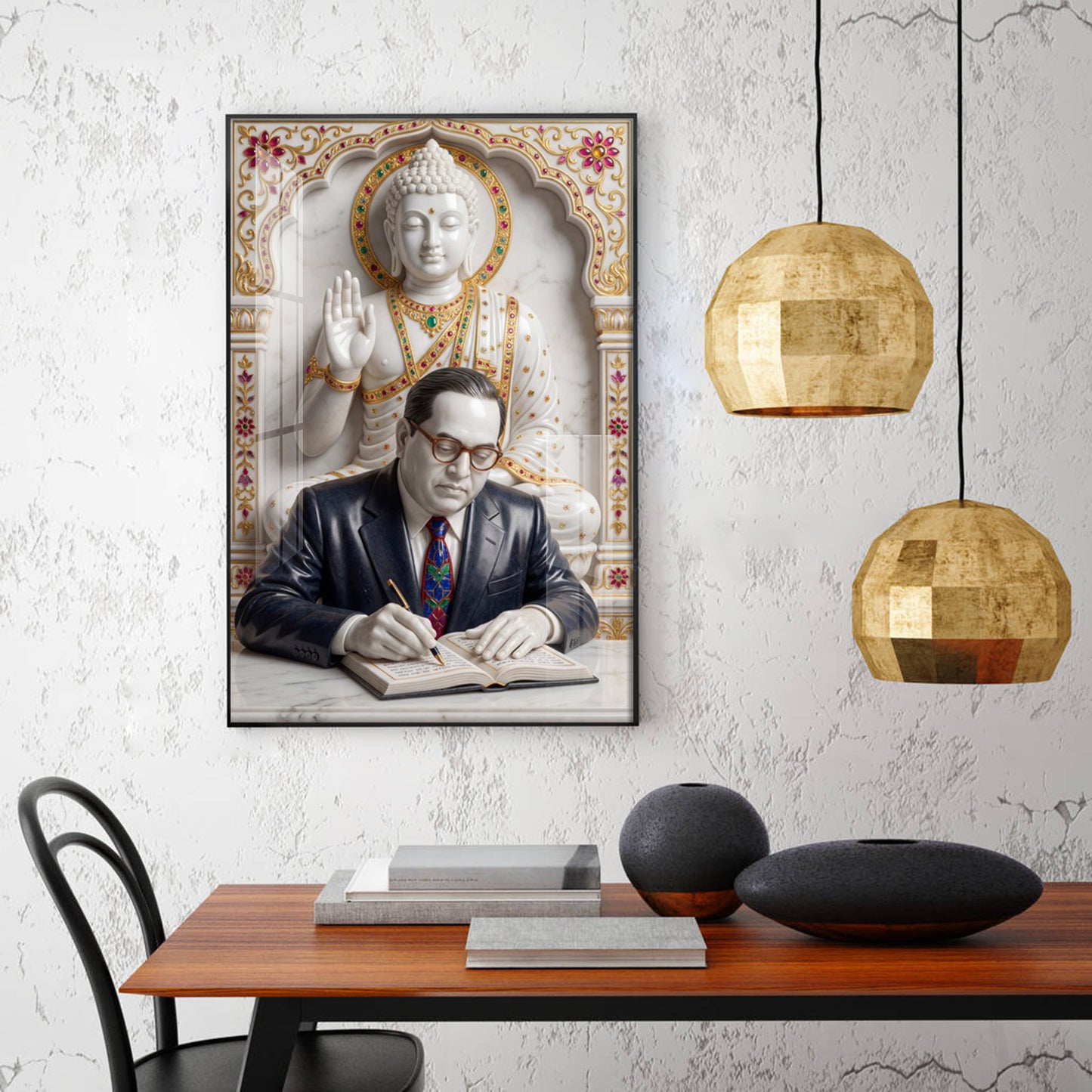 Dr. B.R. Ambedkar and Buddha Glass Finish Vertical Wall Art