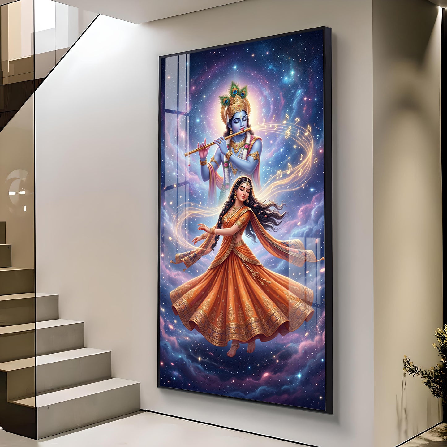 Meera Bai With Krishna Ji Glass Finish Vertical Wall Art
