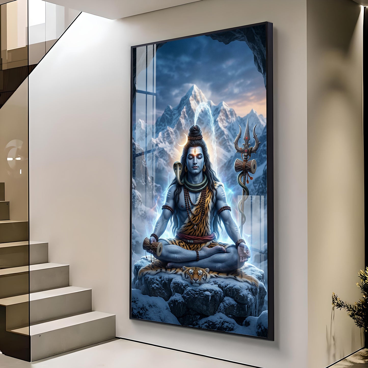Hindu lord Shiv Glass Finish Vertical Wall Art