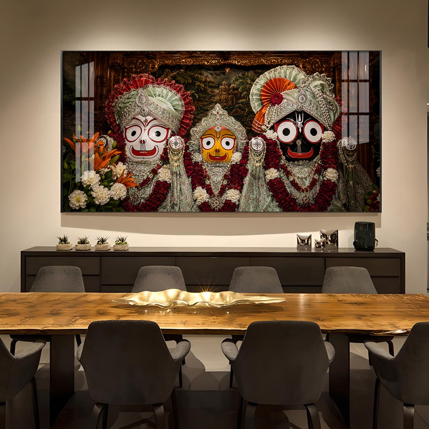 Lord Jagannath, Balabhadra, & Subhadra Glass Finish Horizontal Wall Art