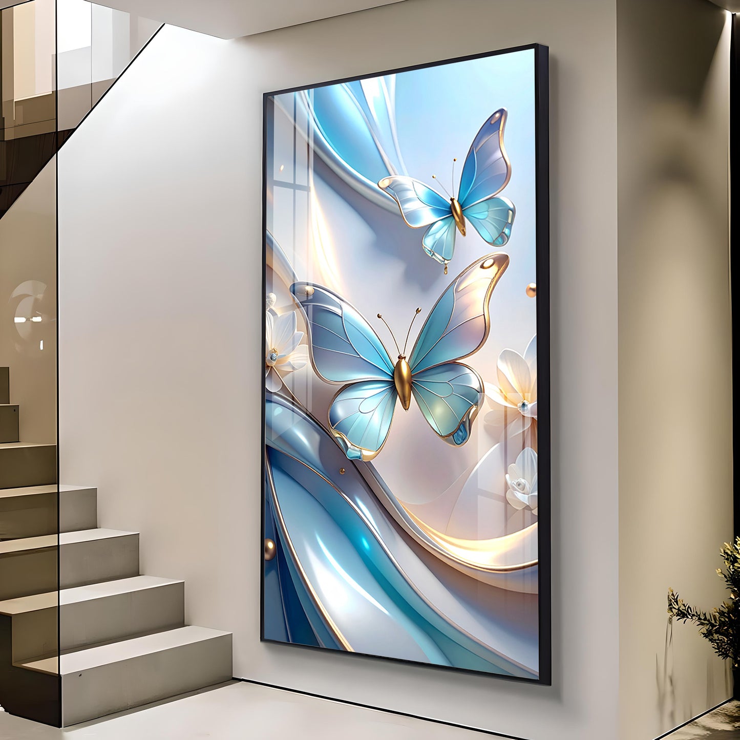 Butterfly Bliss Bouquet Glass Finish Vertical Wall Art
