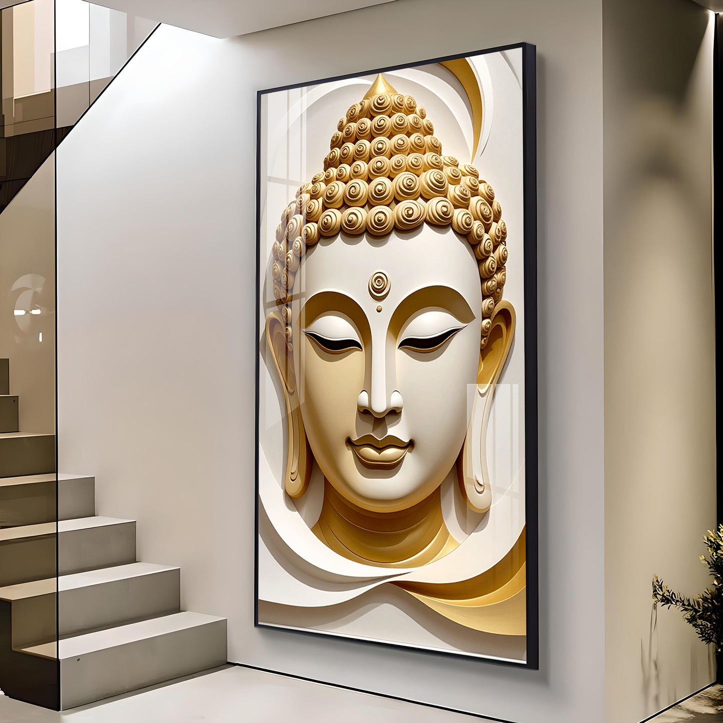 Divine Peace Buddha Glass Finish Vertical Wall Art