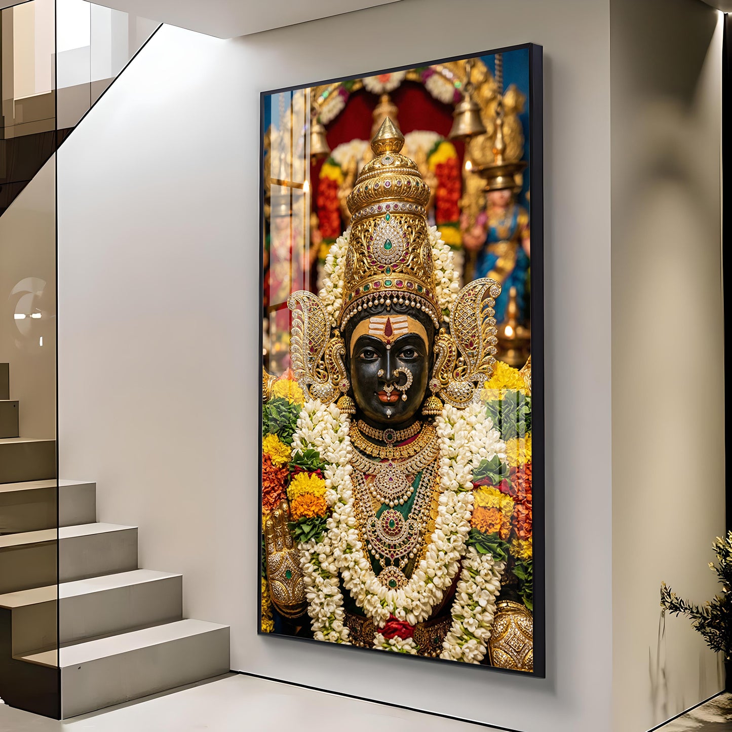 Goddess Chowdeshwari Amman Glass Finish Vertical Wall Art