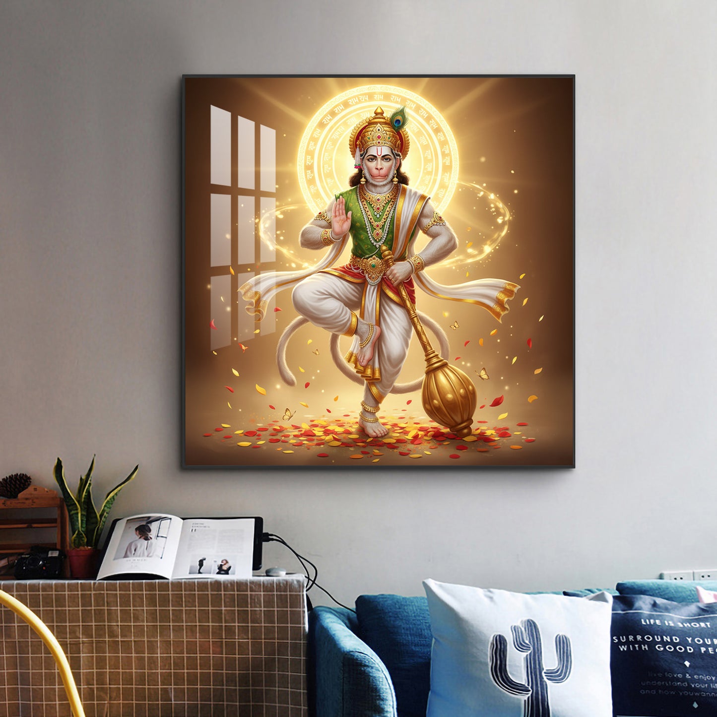 God Hanuman Ji Glass Finish Square Wall Art