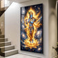 Lord Krishna Playing Bansuri Glass Finish Vertical Wall Art