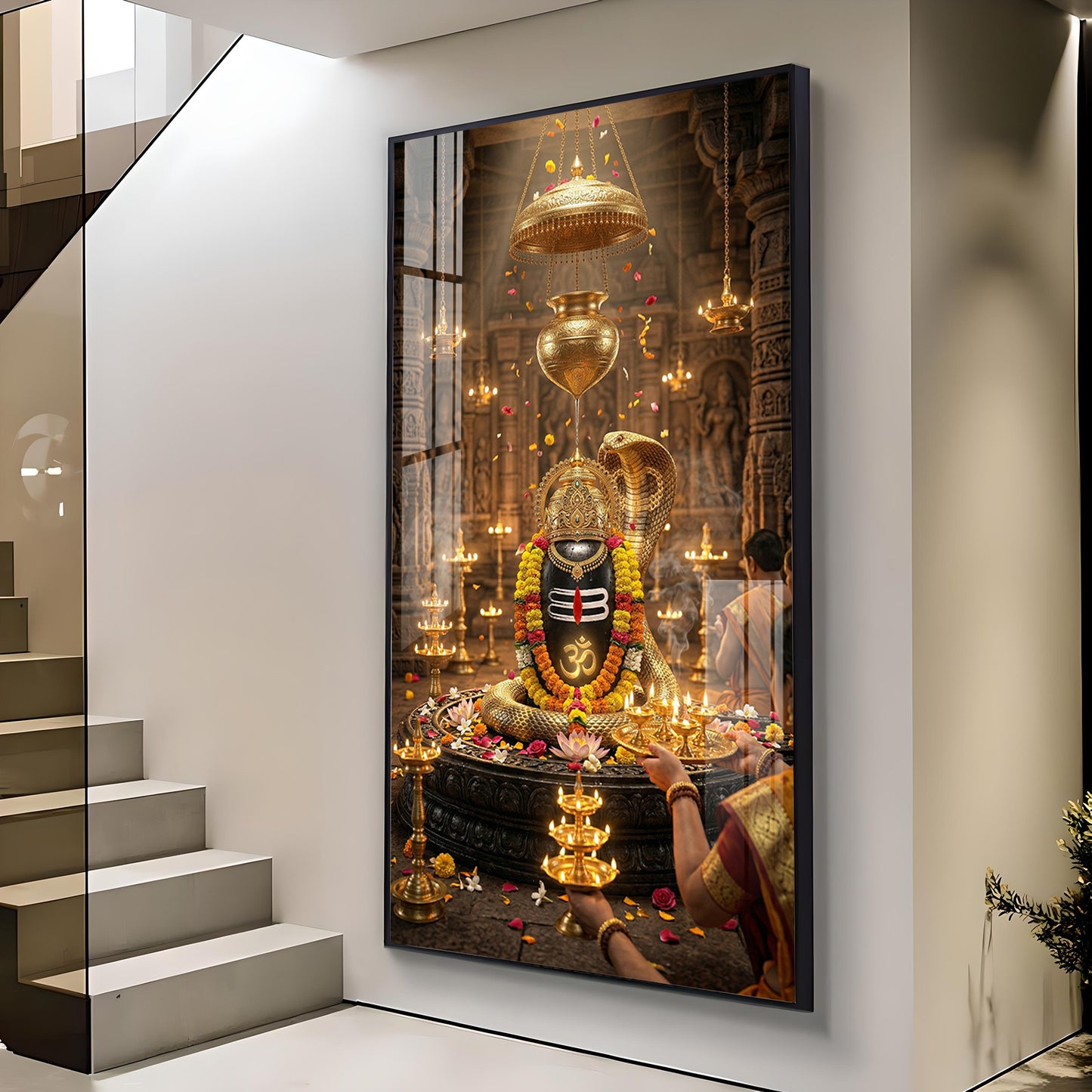 Jai Shiv Shankar Glass Finish Vertical Wall Art