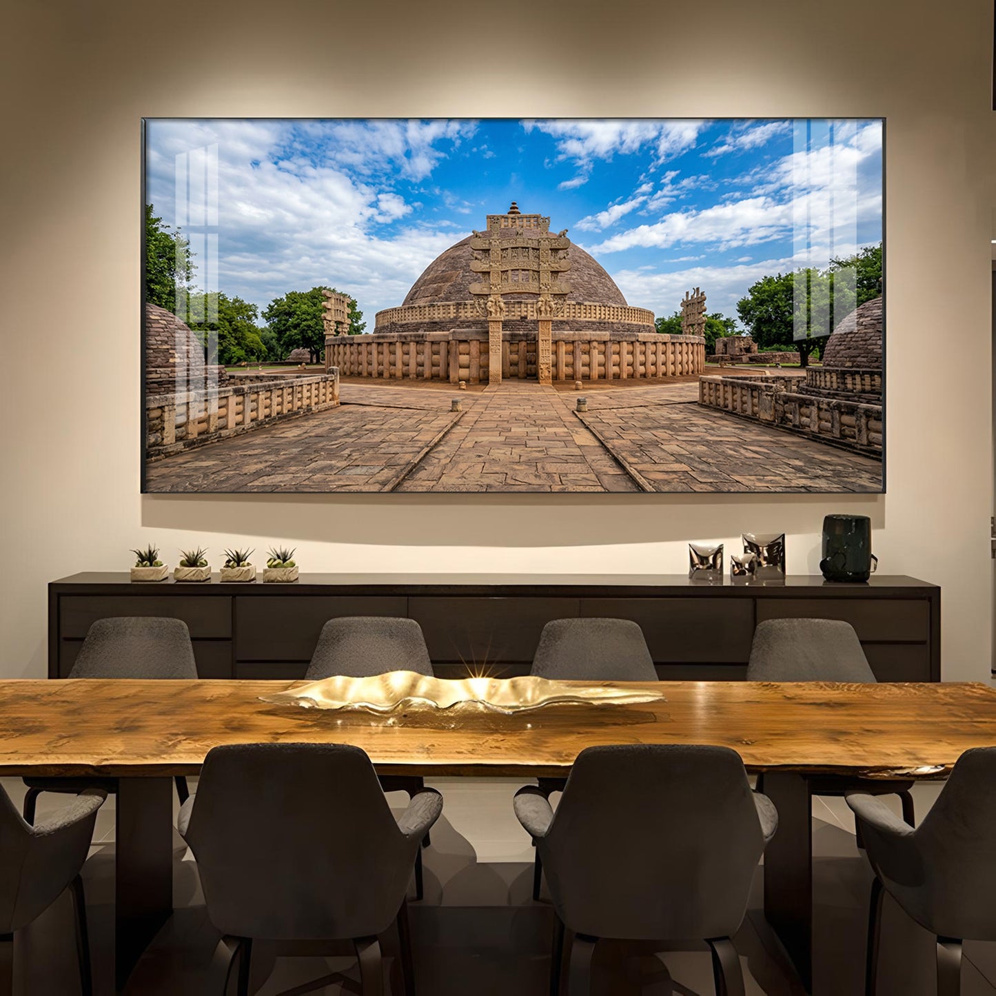 Stupa at Sanchi Glass Finish Horizontal Wall Art