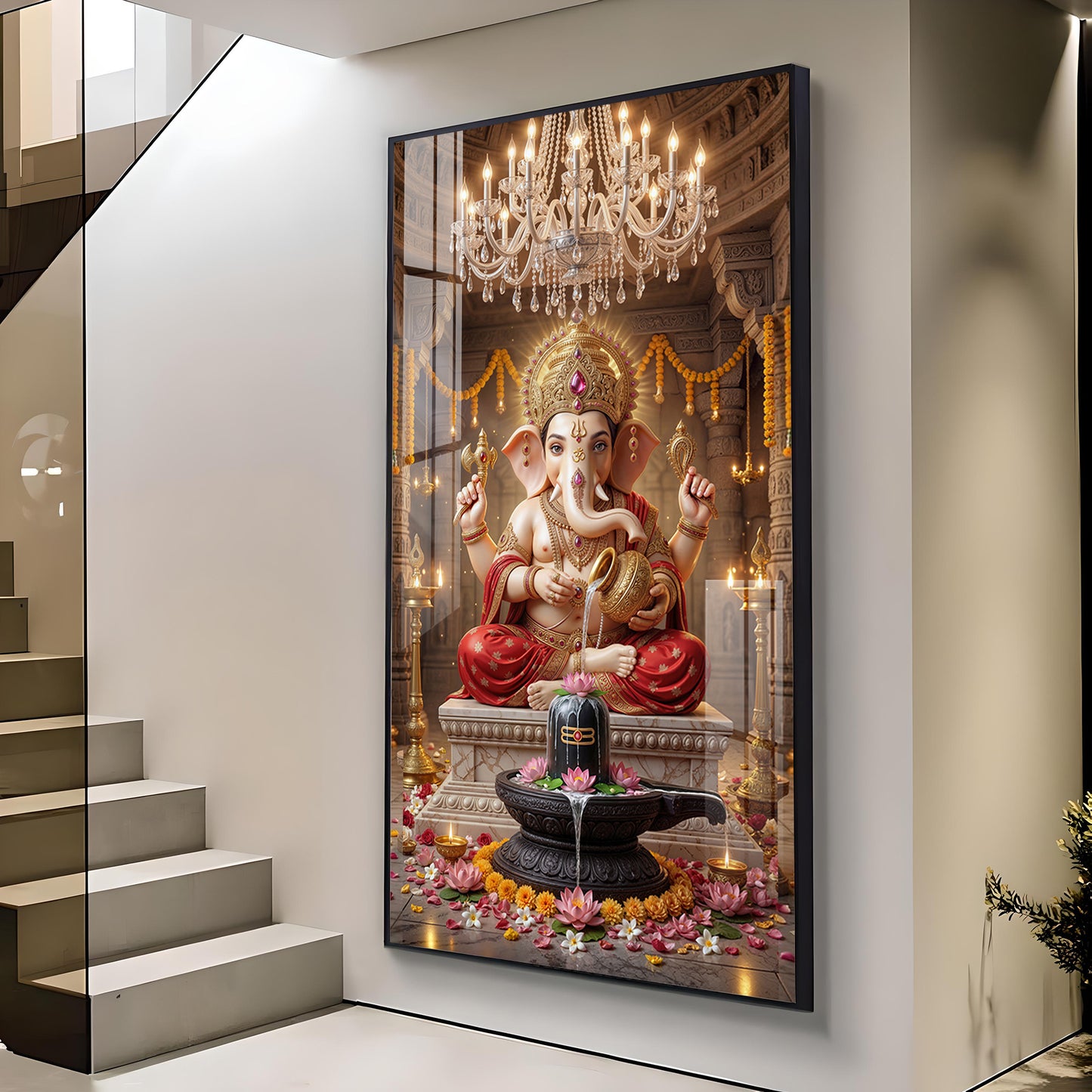 Ganpati Bappa Glass Finish Vertical Wall Art