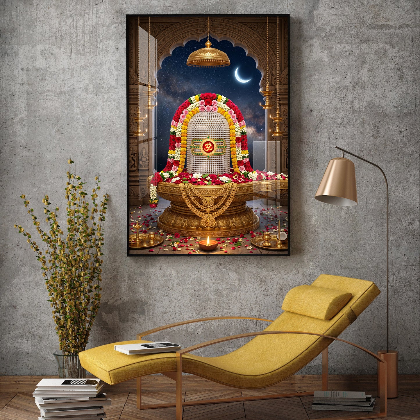 Lord Shiva Lingam Glass Finish Vertical Wall Art
