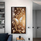Golden Vines With White Butterflies Glass Finish Vertical Wall Art