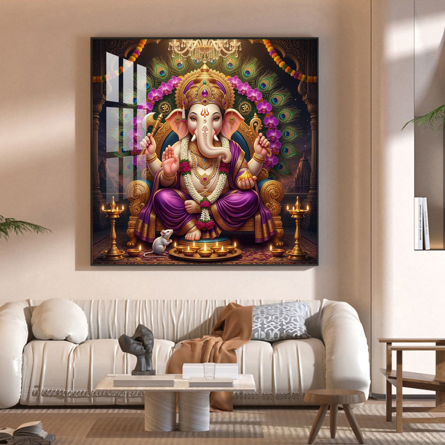 Shree Ganesha ji Glass Finish Square Wall Art