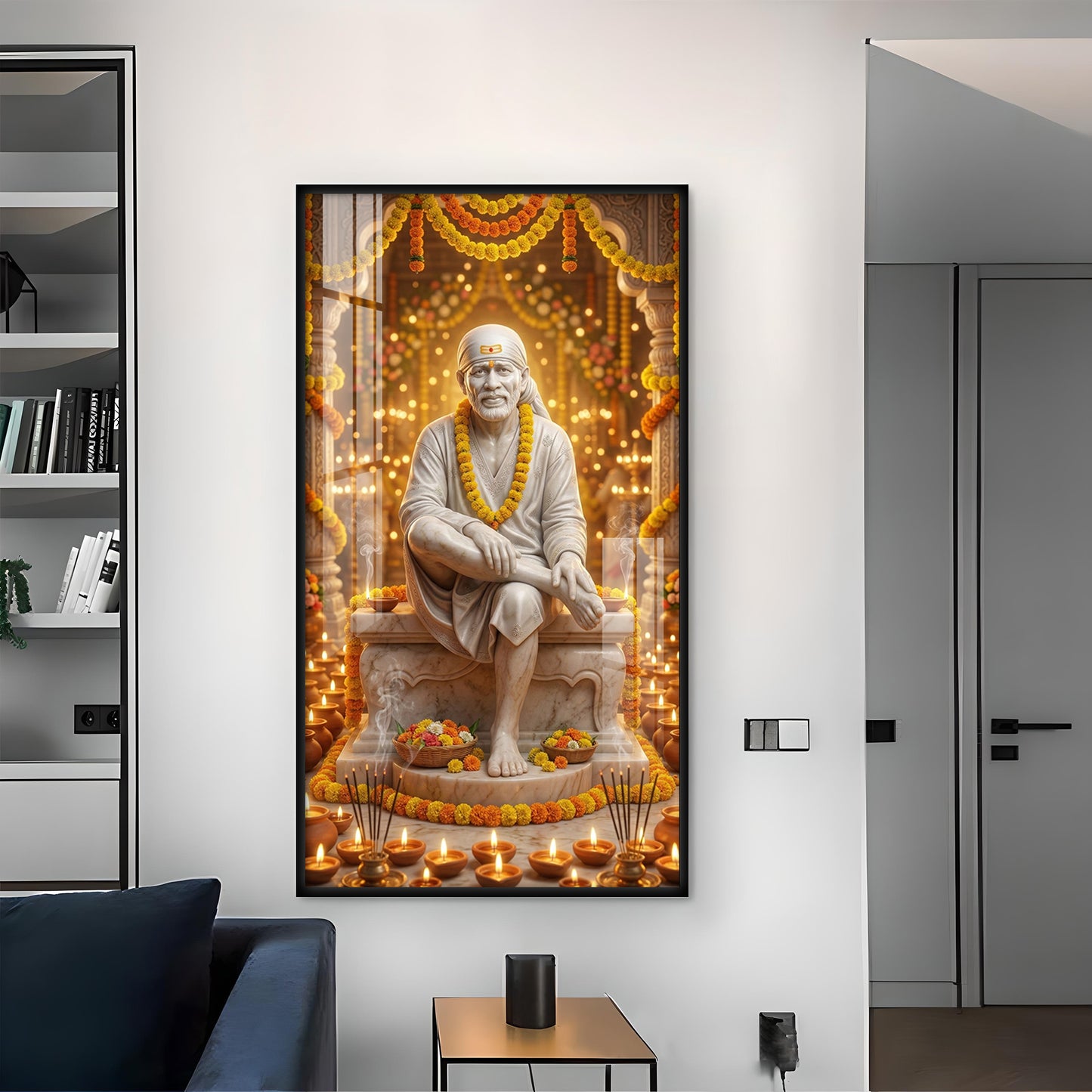 Om Sai Ram Glass Finish Vertical Wall Art