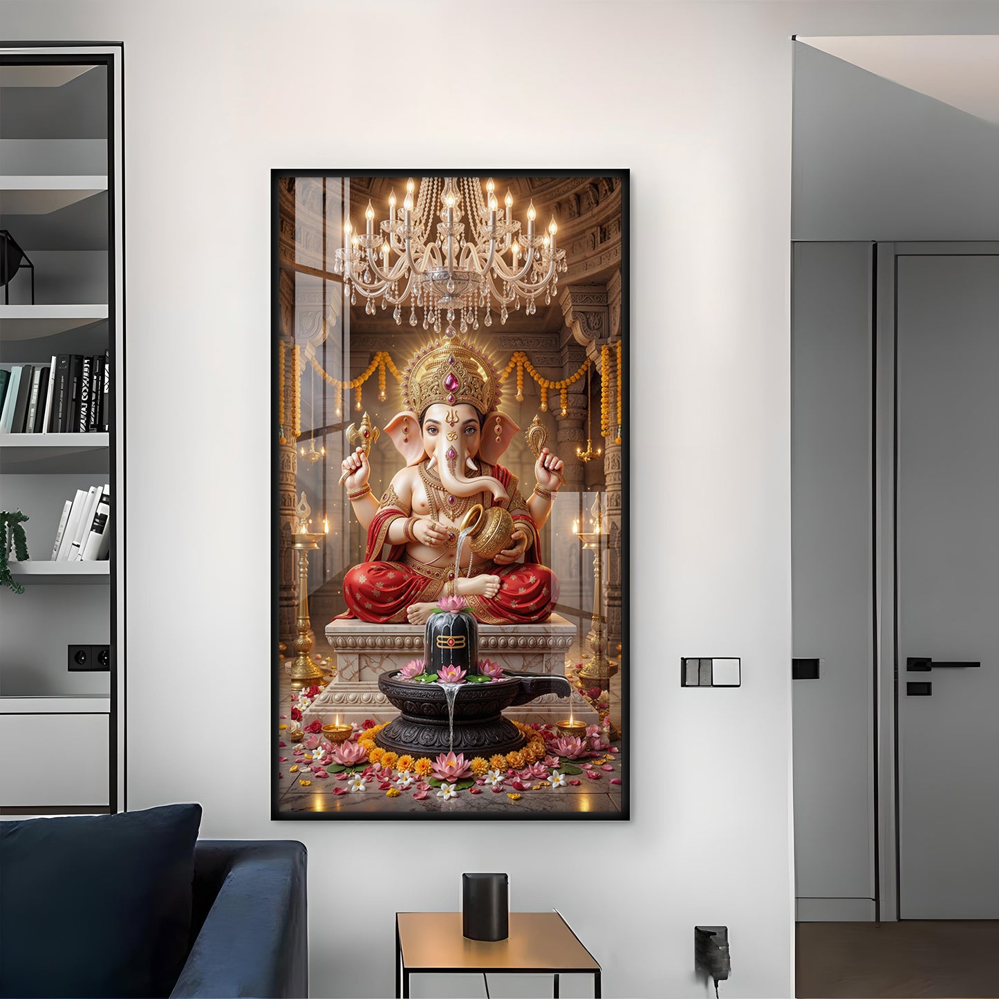 Ganpati Bappa Glass Finish Vertical Wall Art