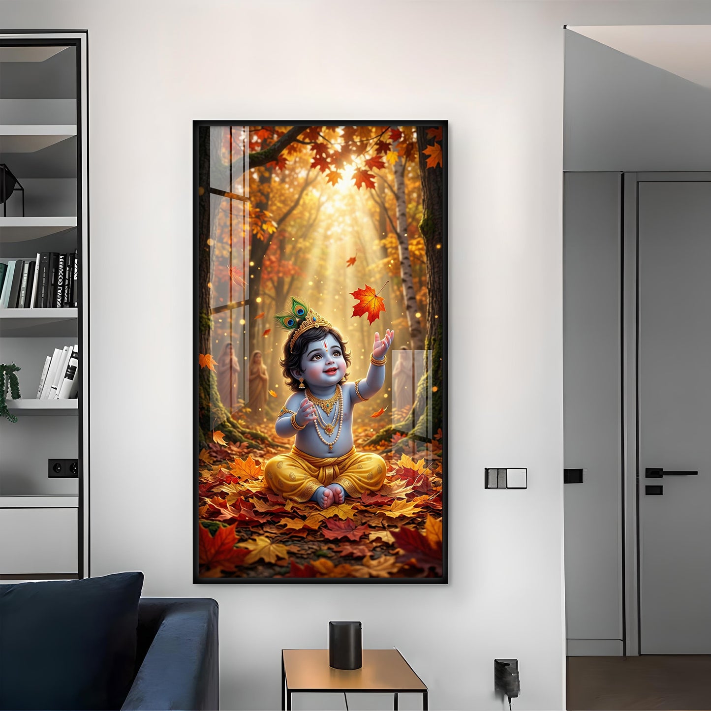 Lord Kanha In Forest Glass Finish Vertical Wall Art