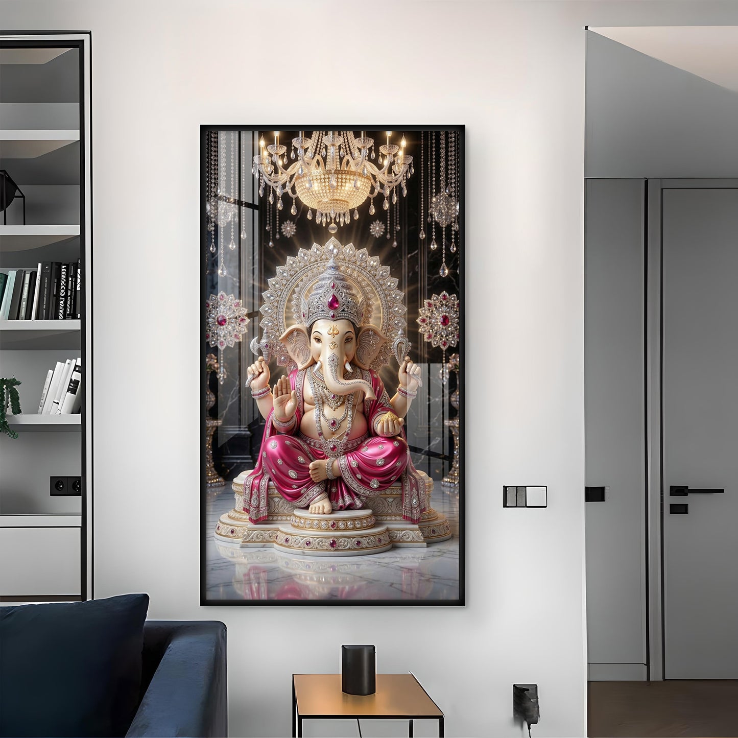 Lord Ganpati Bappa Glass Finish Vertical Wall Art