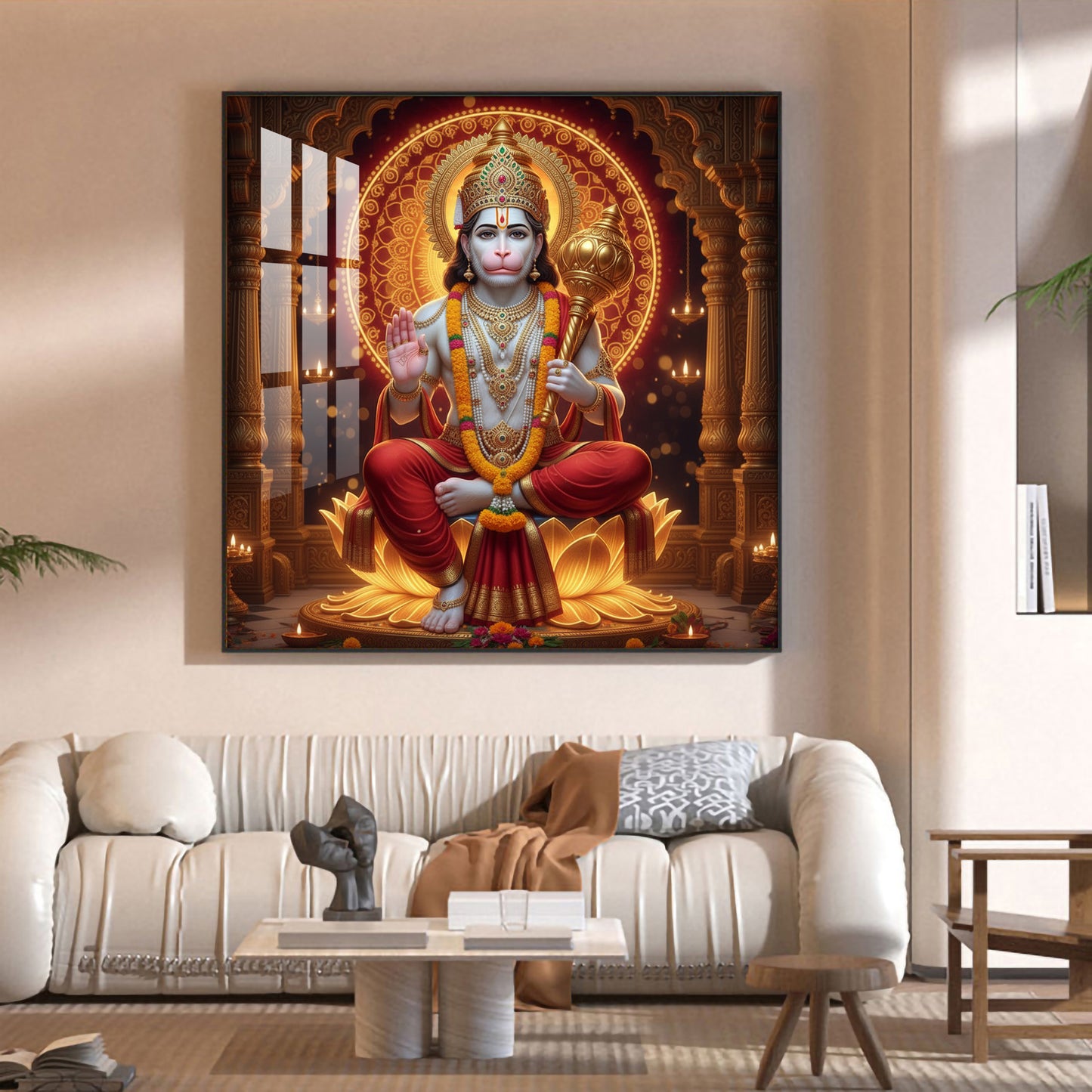 Ram Bhakt Hanuman Glass Finish Square Wall Art