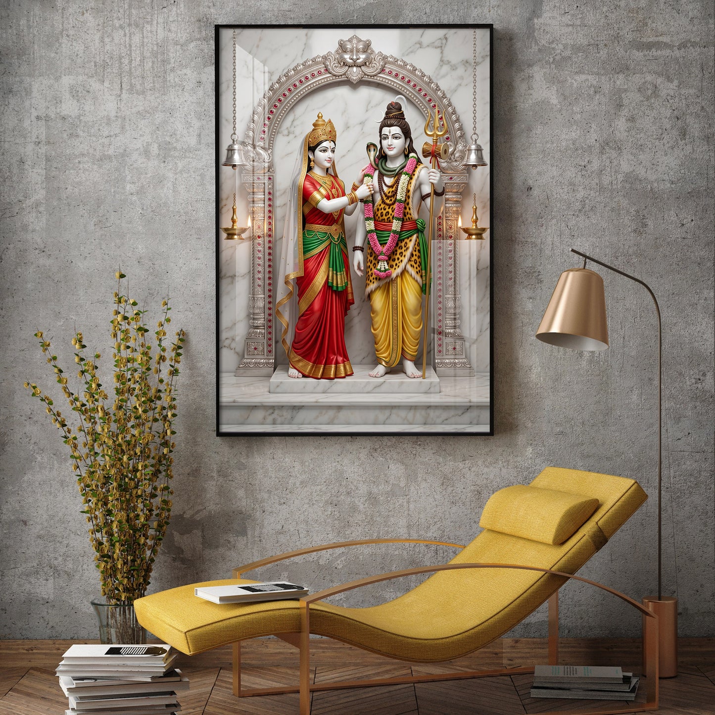 Lord Shiva & Goddess Parvati Glass Finish Vertical Wall Art