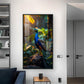Peacock Perch Glass Finish Vertical Wall Art