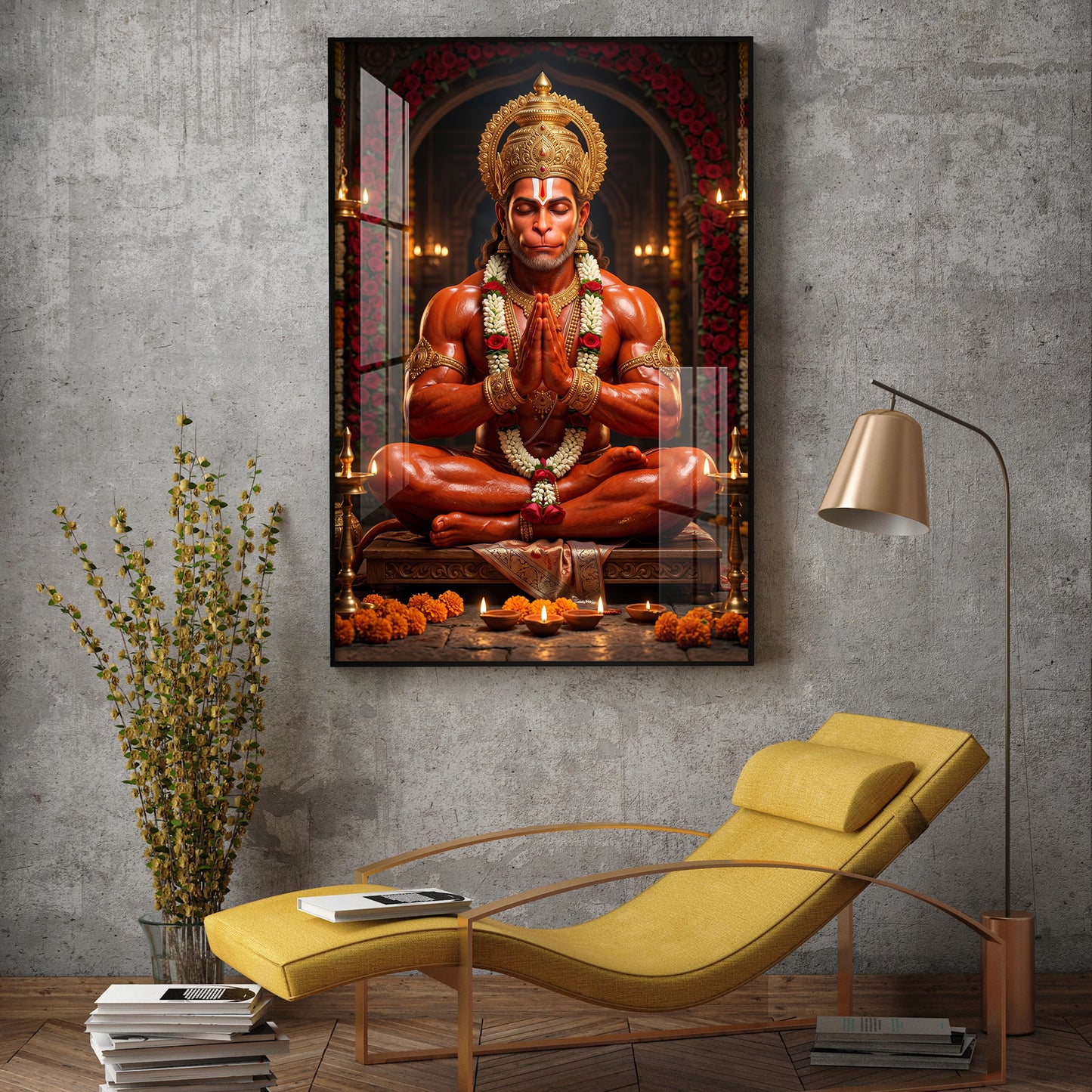 Lord Hanuman Glass Finish Vertical Wall Art