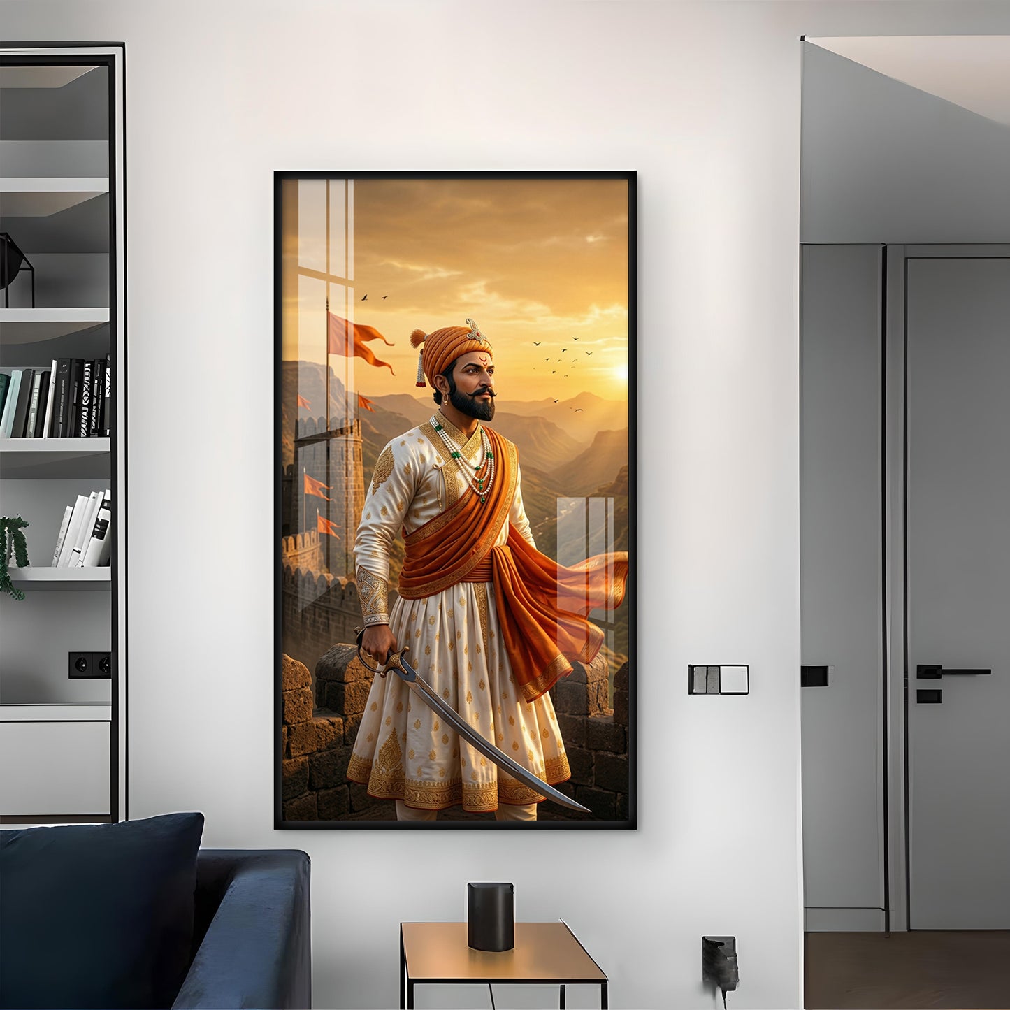 Shivaji Maharaj Warrior Spirit Glass Finish Vertical Wall Art