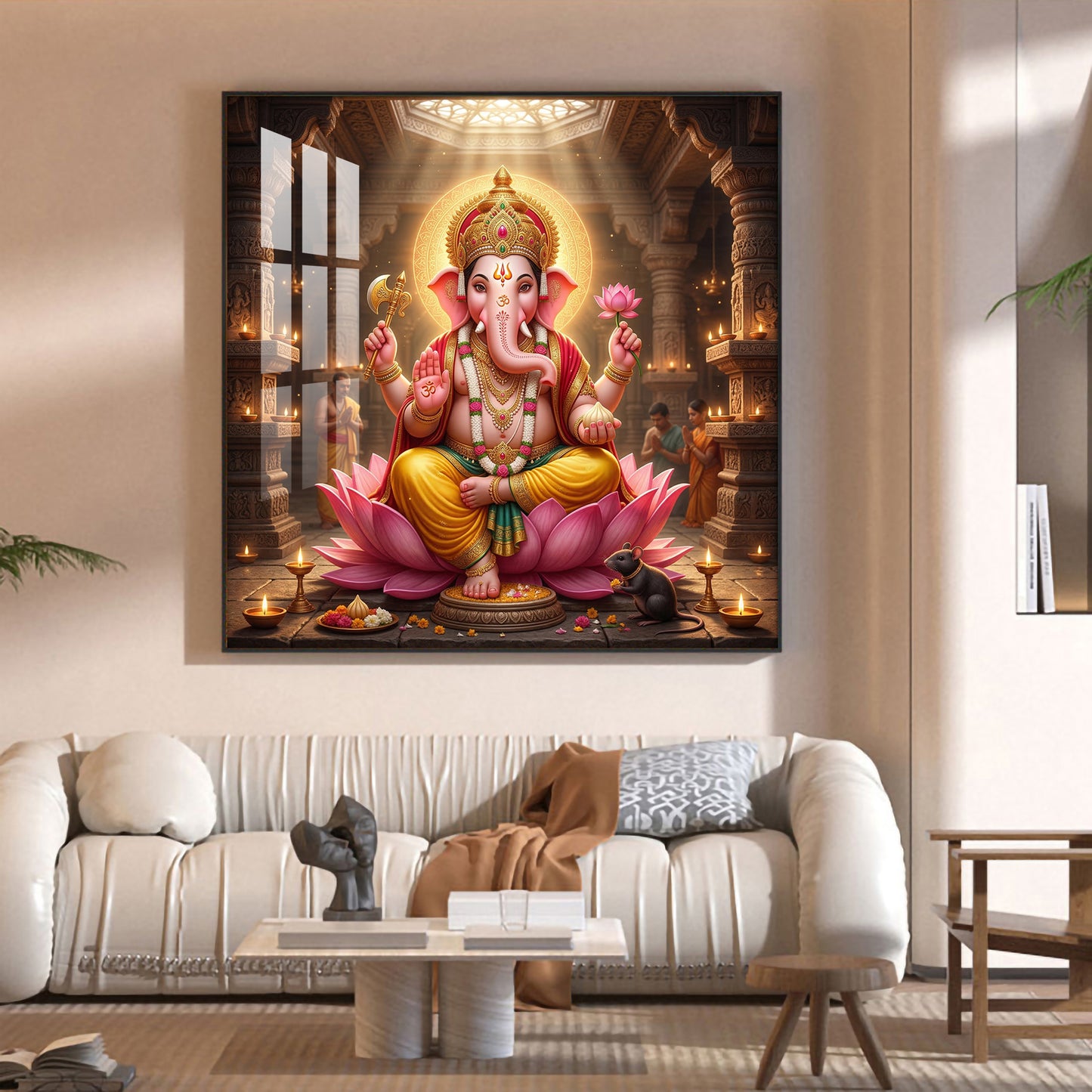 Ganapathi Glass Finish Square Wall Art