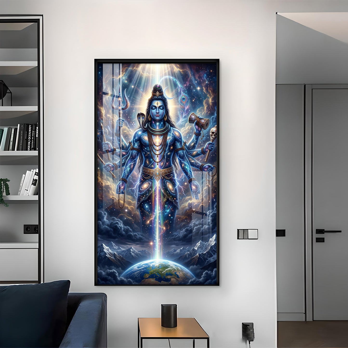 Lord Shiva and Cosmic Energy Glass Finish Vertical Wall Art