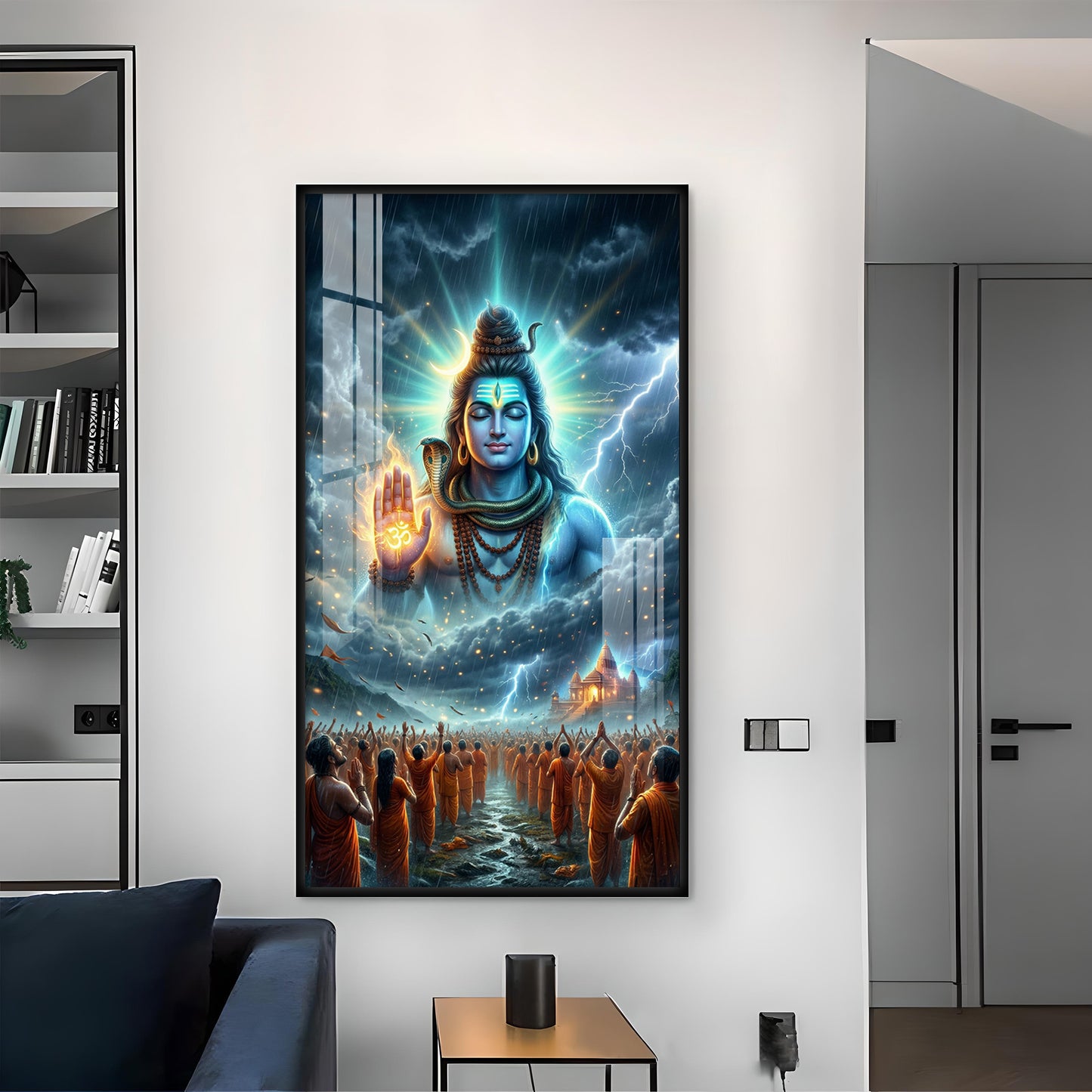 Lord Mahadev Blessing Glass Finish Vertical Wall Art