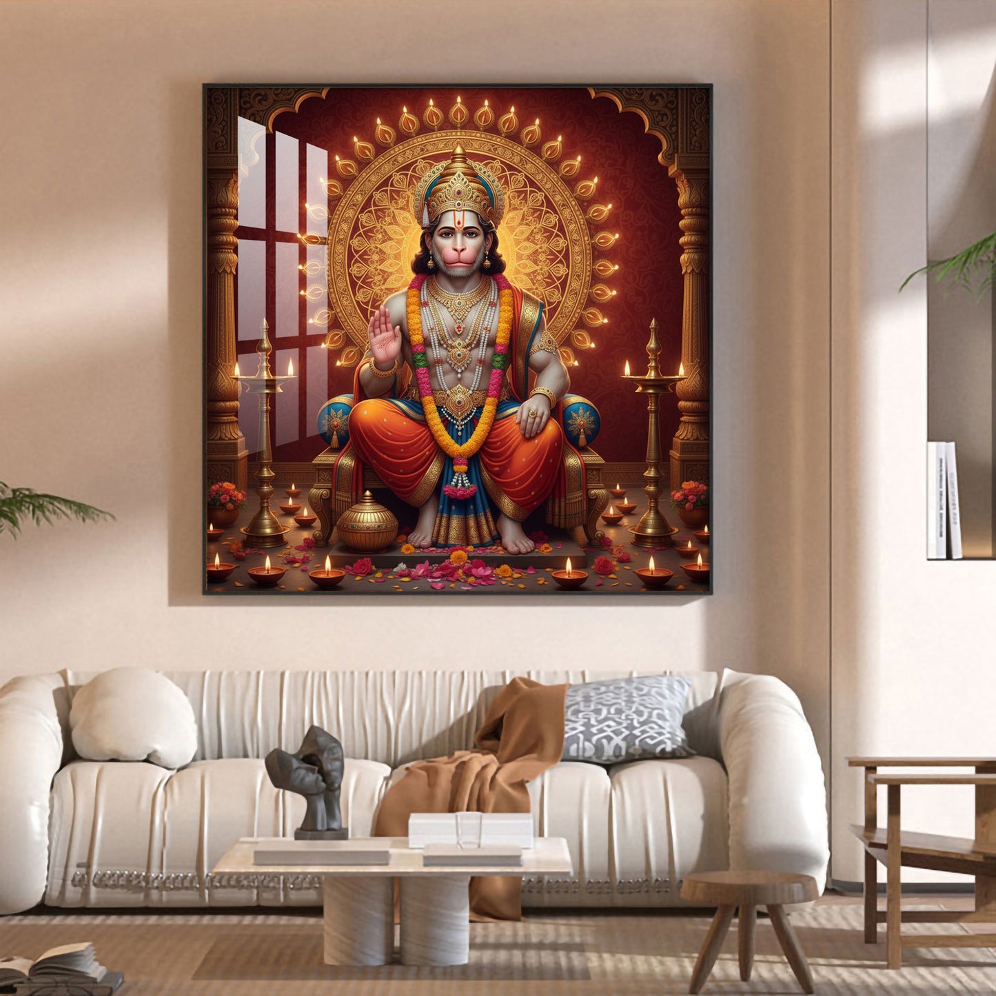 Divine Lord Hanuman Ji Glass Finish Square Wall Art