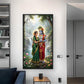 Radha Krishna Divine Aura Glass Finish Vertical Wall Art