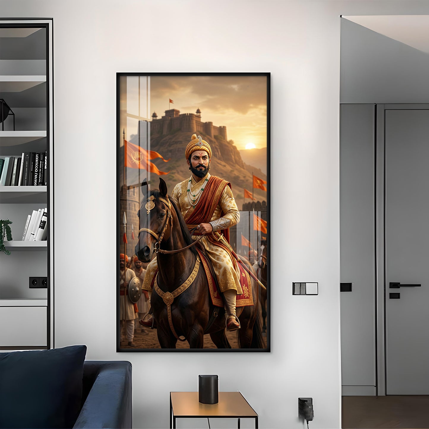 Victorious Chhatrapati Shivaji Maharaj Glass Finish Vertical Wall Art