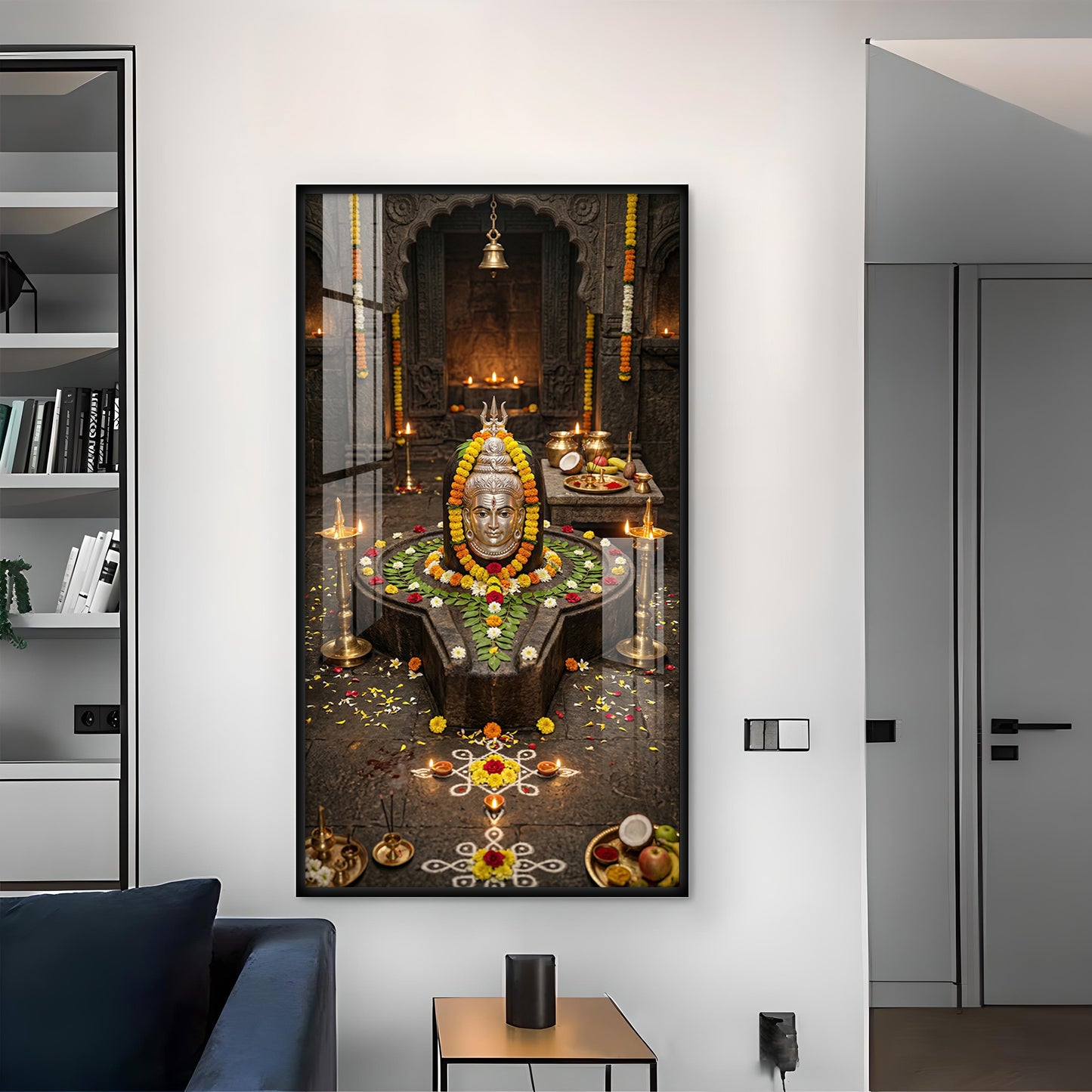 Divine Trimbakeshwar Jyotirlinga Glass Finish Vertical Wall Art