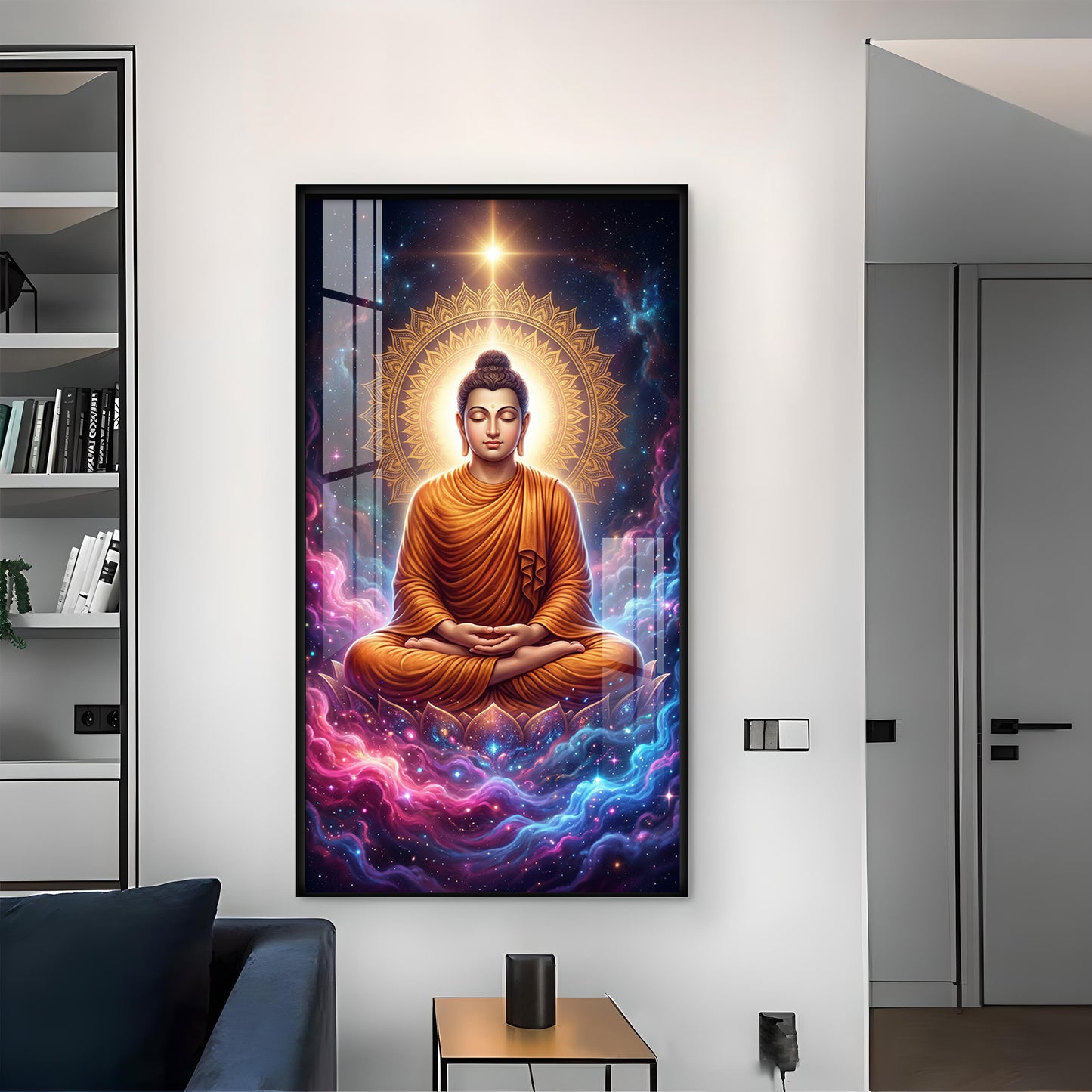Lord Gautam Buddha Glass Finish Vertical Wall Art