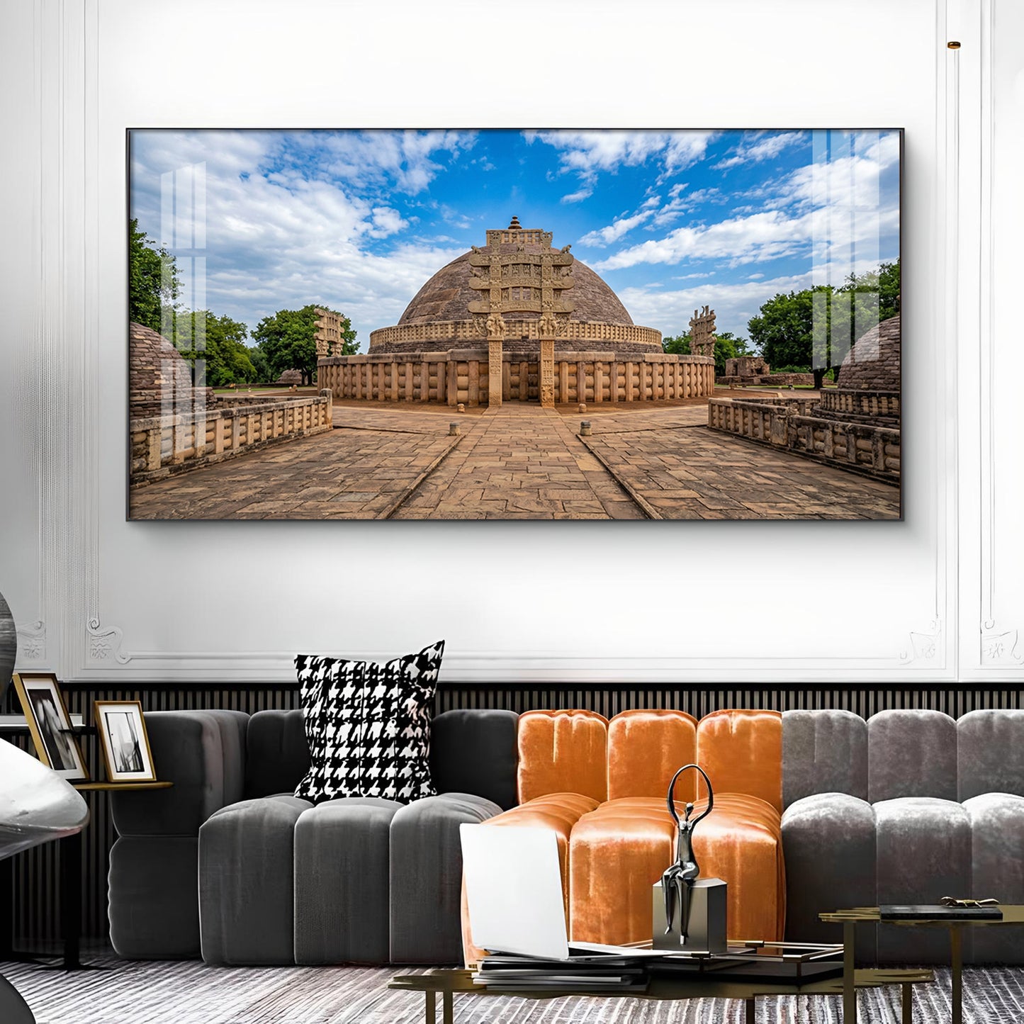 Stupa at Sanchi Glass Finish Horizontal Wall Art