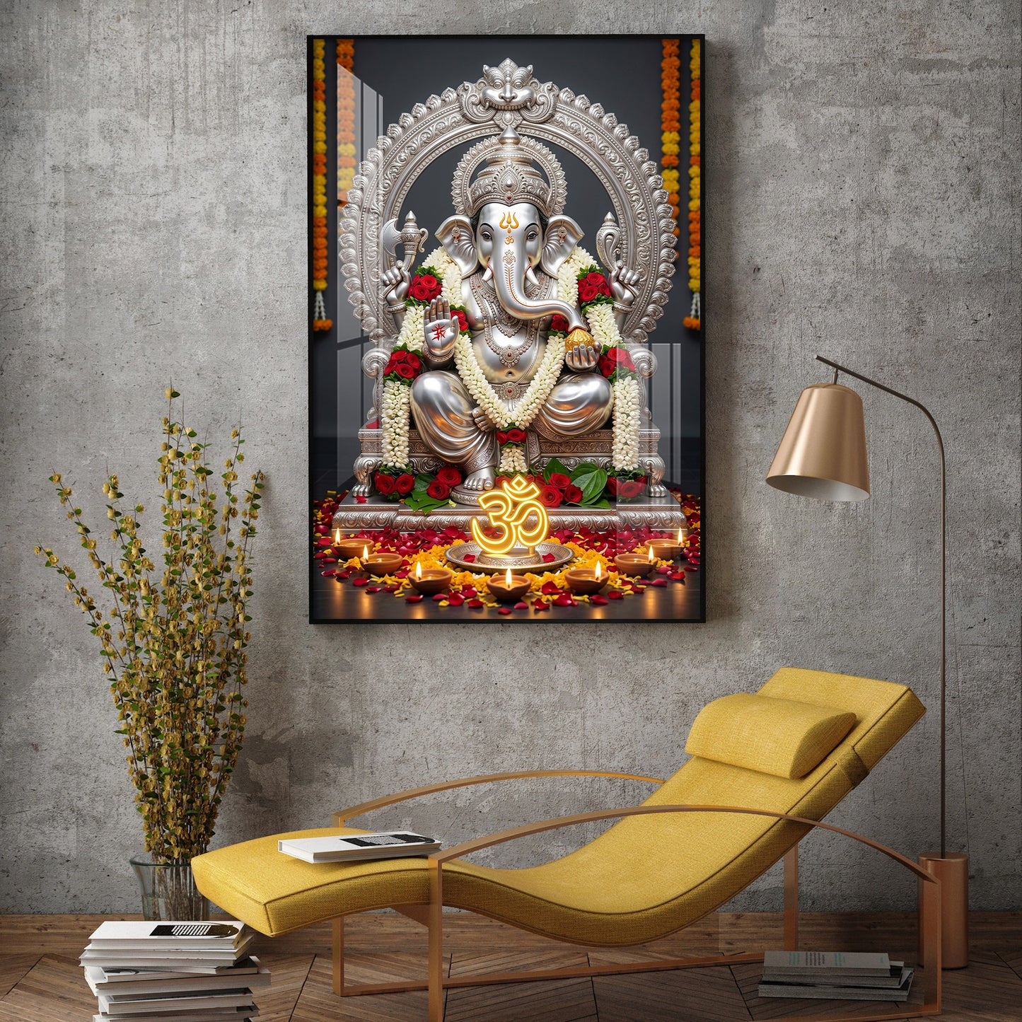 Hindu Deity Lord Ganesha Glass Finish Vertical Wall Art