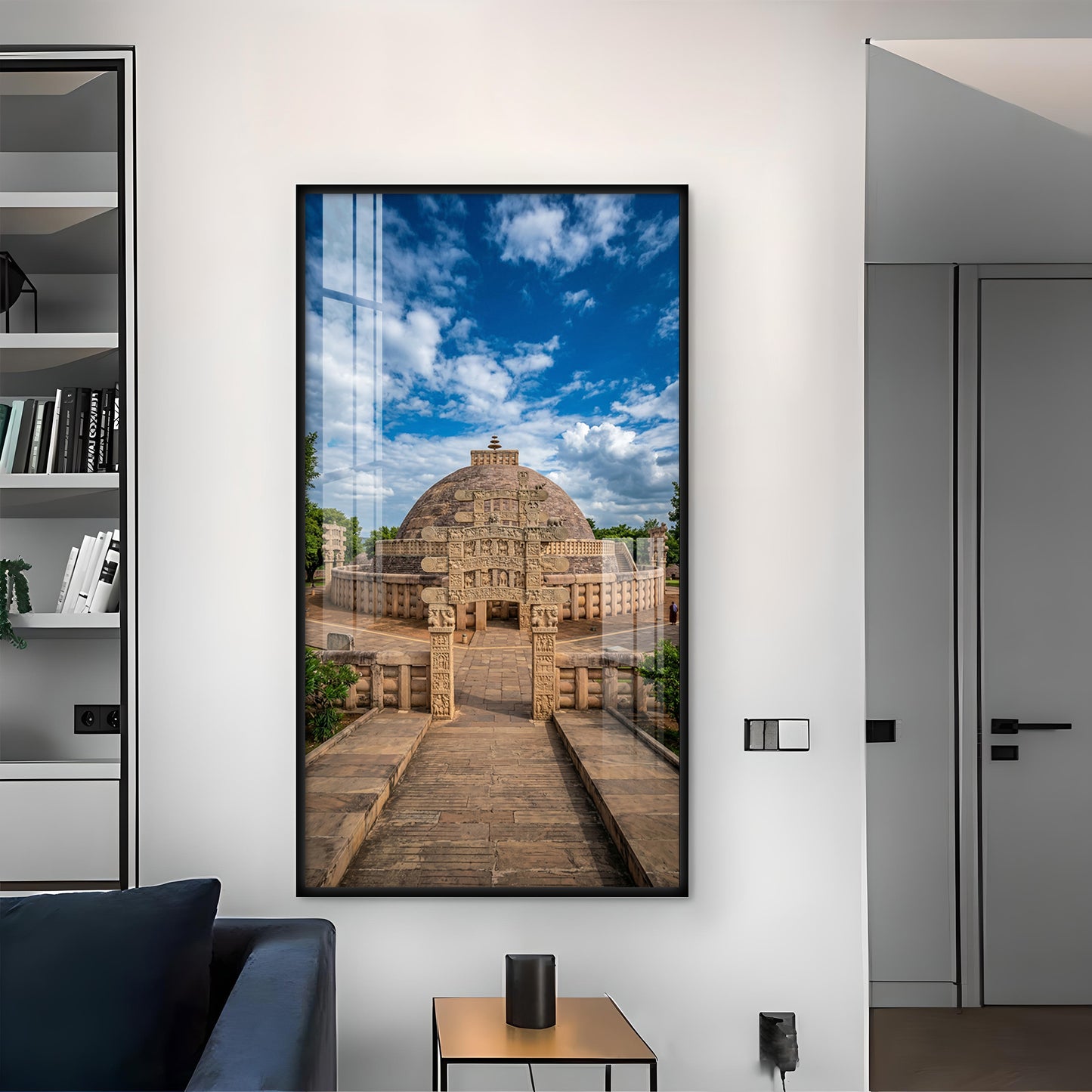 The Sanchi Stupa Glass Finish Vertical Wall Art
