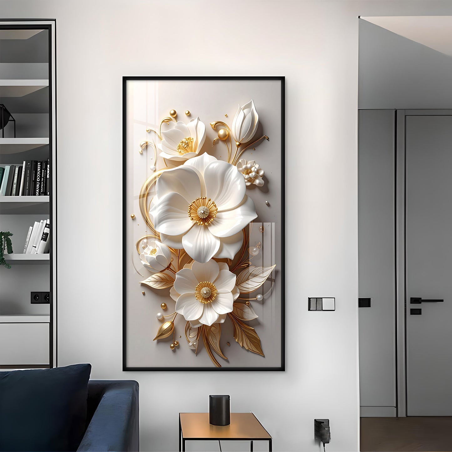 Luxe Petal Harmony Glass Finish Vertical Wall Art