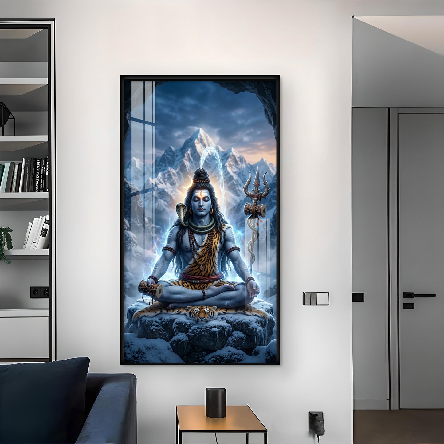 Hindu lord Shiv Glass Finish Vertical Wall Art