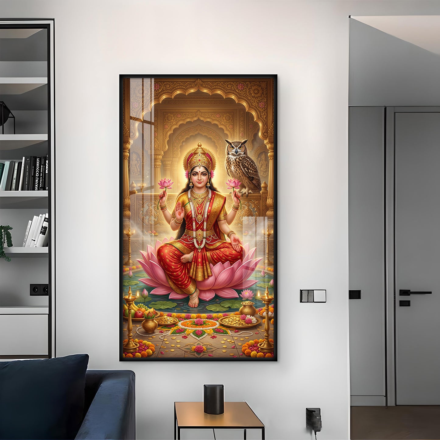 Goddess Mahalakshmi Glass Finish Vertical Wall Art