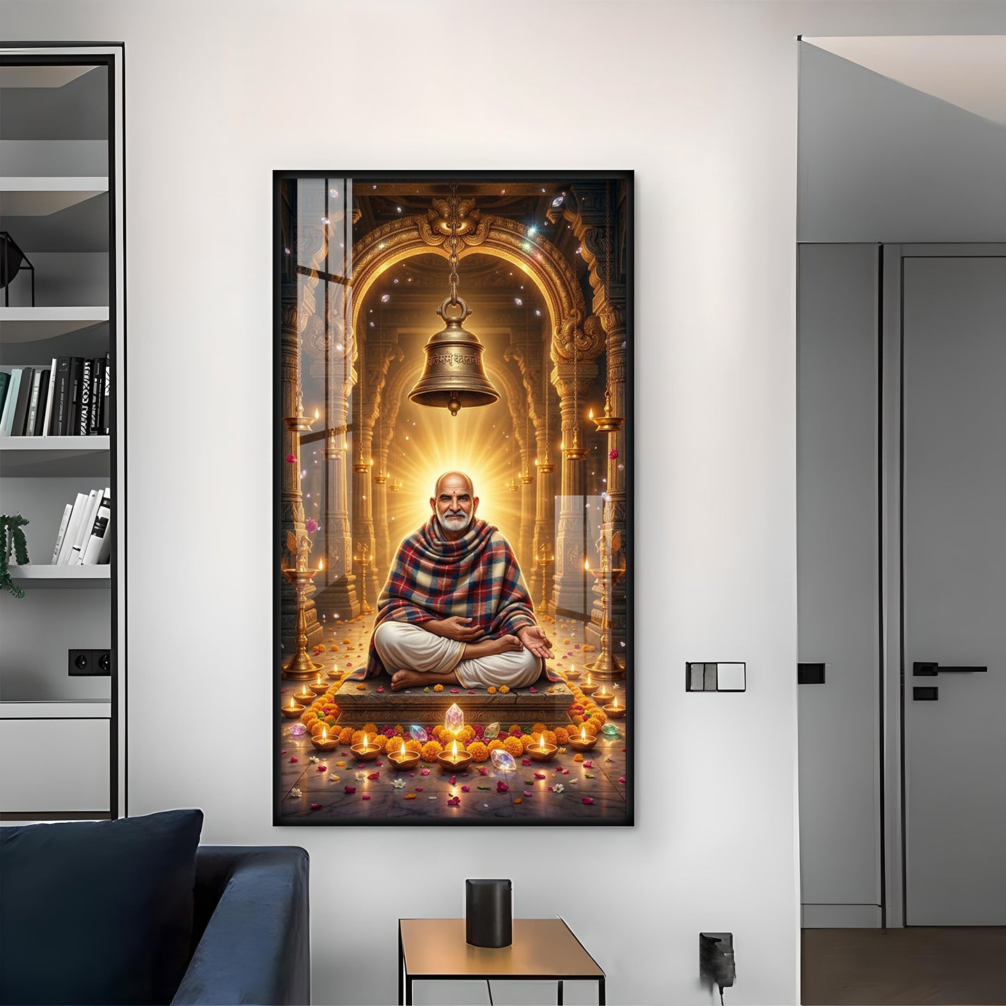 Baba Neemkaroli Glass Finish Vertical Wall Art