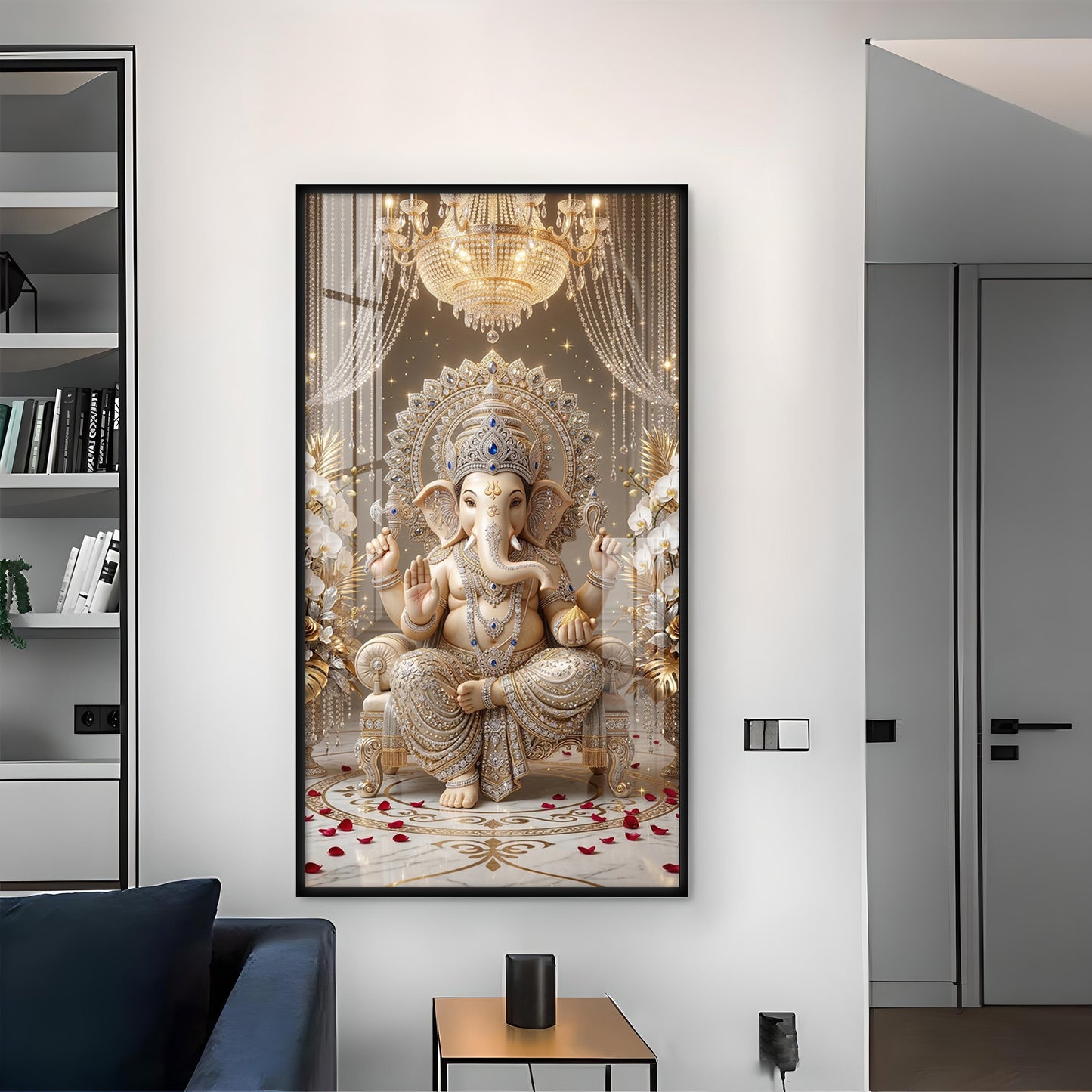 Jai Ganesh Deva Glass Finish Vertical Wall Art