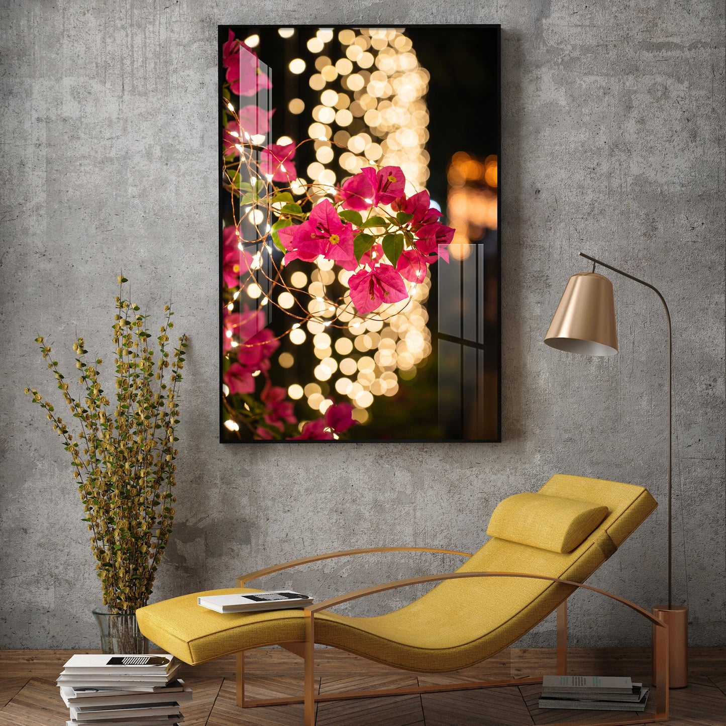 Pink Bougainvillea Flowers Glass Finish Vertical Wall Art