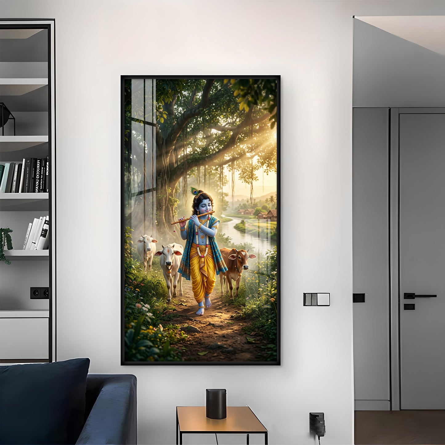 Lord Krishna Ji Glass Finish Vertical Wall Art