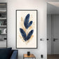 Blue & Metallic Gold Feathers Glass Finish Vertical Wall Art